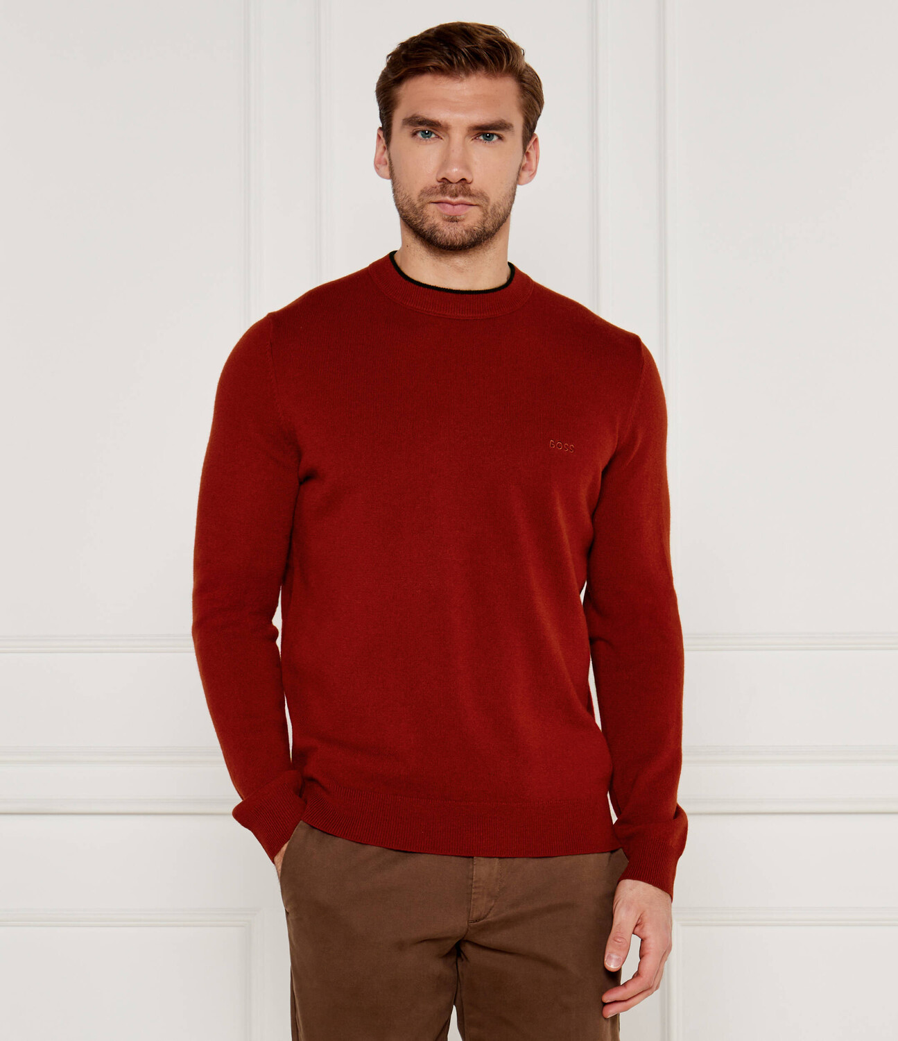 

Свитер из шерсти BOSS BLACK Ebacio Regular Fit, красный