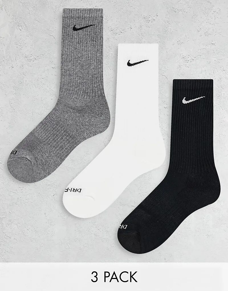 

Носки Everyday Cushioned Plus, 3 пары, белого, серого и черного цветов Nike Training