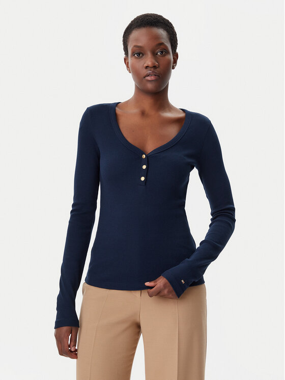 

Блузка облегающего кроя Henley WW0WW43905 Tommy Hilfiger, синий