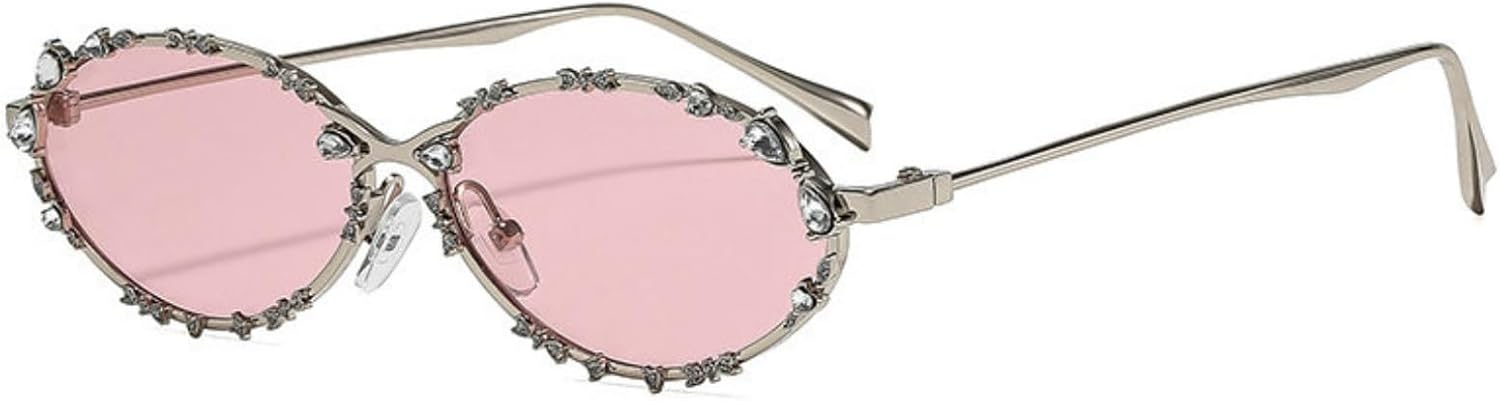 

Милые овальные солнцезащитные очки со стразами, металлическая оправа, модные черные очки в стиле ретро, ​​панк с бриллиантами, защита от ультрафиолета UV400 Generic, C2