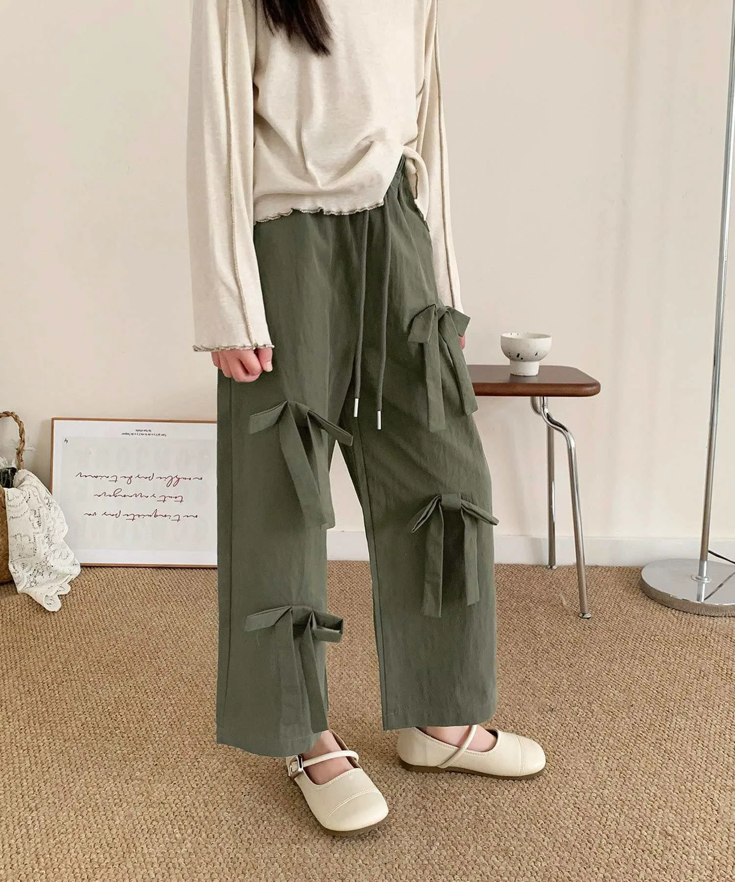 Детские широкие штаны с передней лентой Aimoha Kids, Khaki — фото 3