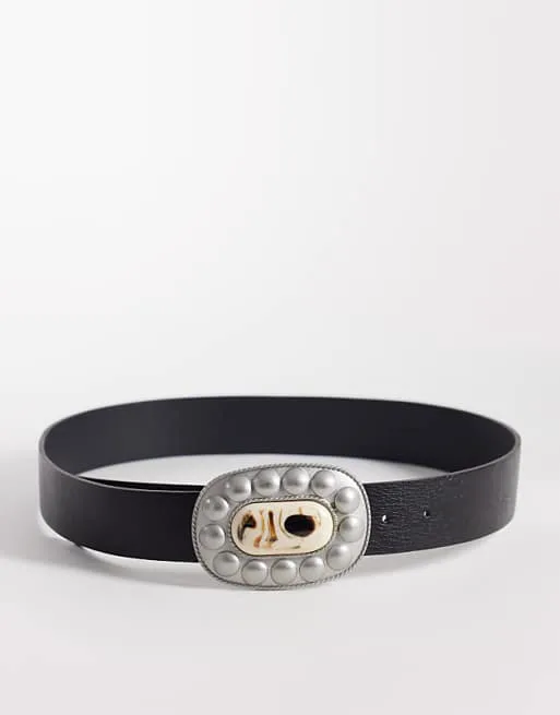 

Черный ремень с пряжкой в стиле вестерн South Beach