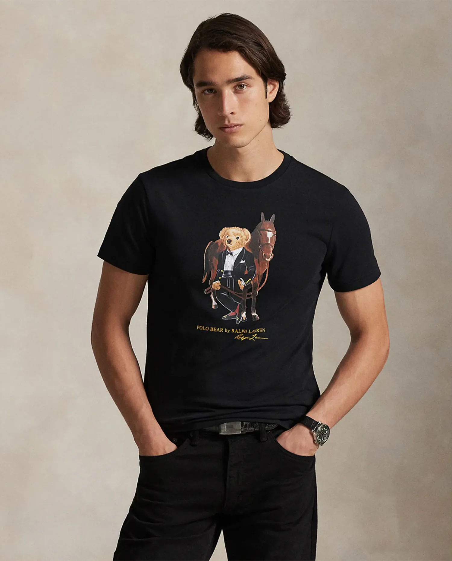 Мужская хлопковая футболка с Polo Bear Polo Ralph Lauren, черный