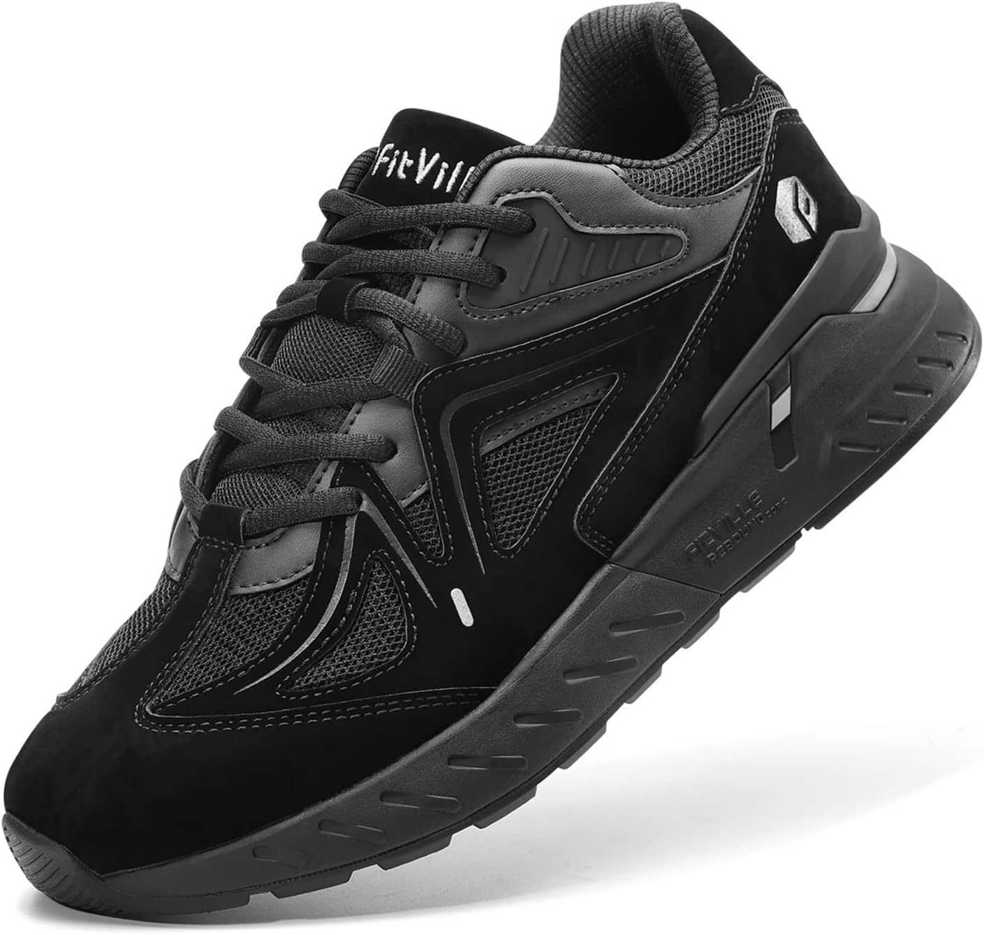 

Мужские кроссовки FitVille Extra Wide для ходьбы, широкие кроссовки для плоскостопия, для облегчения боли в пятках - Rebound Core, черный