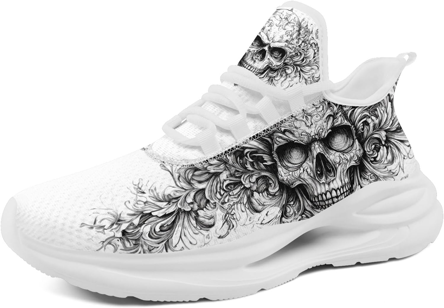

Кроссовки AWSOLE Fashion Skull для мужчин и женщин, легкие, дышащие, на шнуровке, готические, для бега, тенниса, бейсбола и тренировок, белый/черный