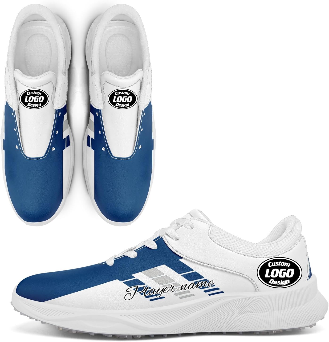 

Стильные кроссовки для гольфа с граффити для мужчин и женщин, камуфляжная расцветка, без шипов, вентилируемая подошва, возможность персонализации логотипом или именем, для занятий спортом на траве Coolcustomize, белый/синий/серый