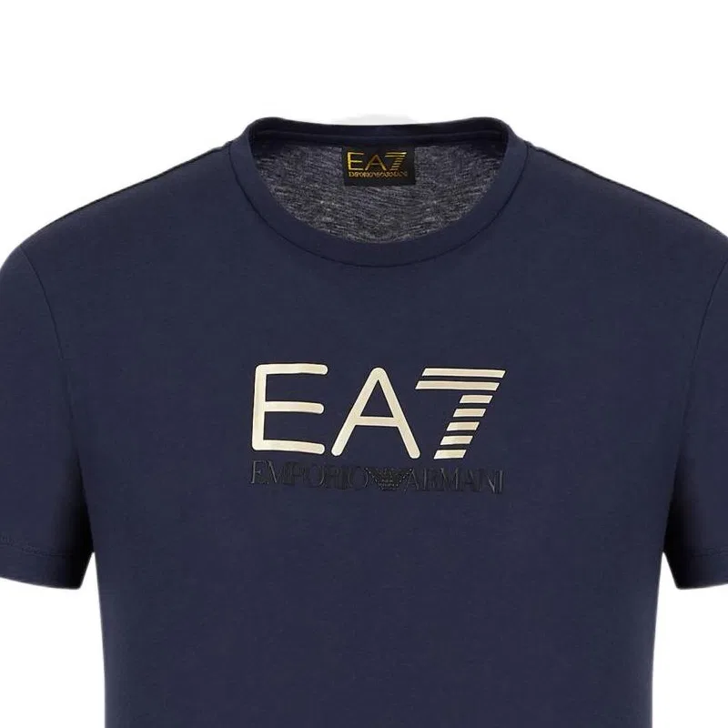 Футболка EA7 для мужчин, синяя, с круглым вырезом, прямой крой EMPORIO ARMANI, Blue — фото 4