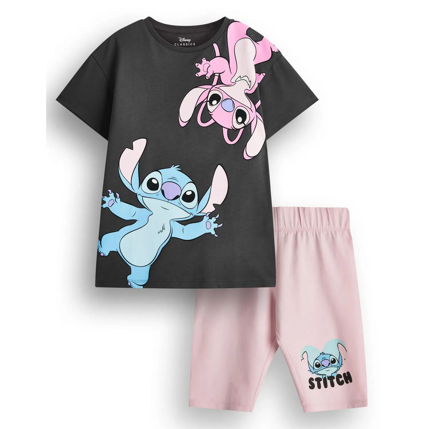 Комплект футболка и шорты для девочек Stitch & Angel Disney, мультиколор