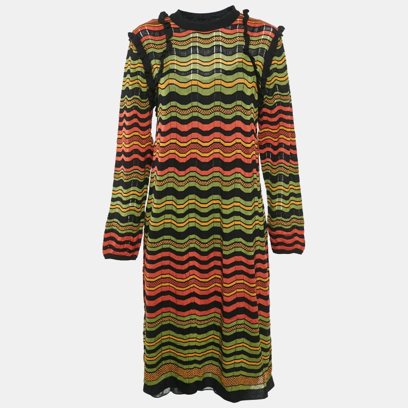 

Короткое платье M Missoni из вязаного трикотажа с разноцветным узором и оборками