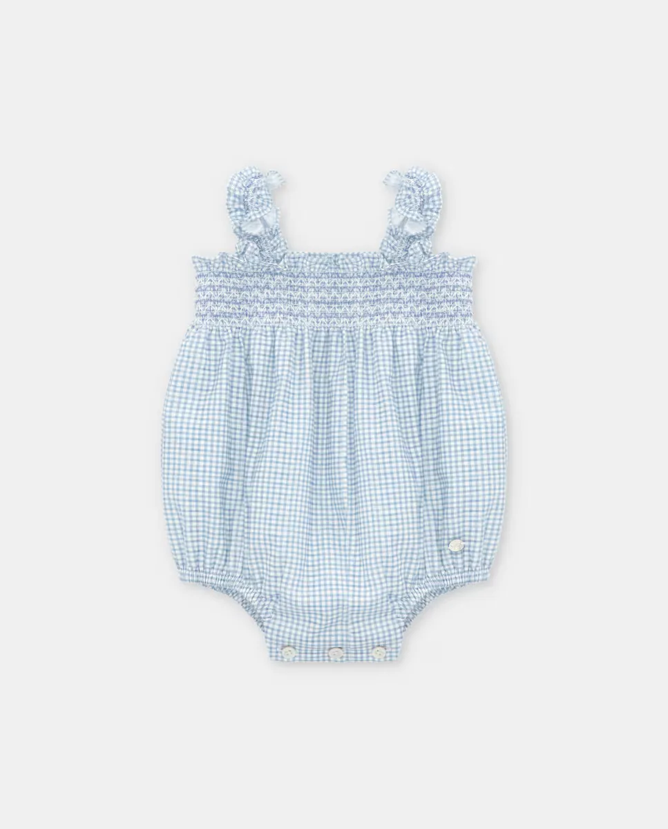 

Хлопковый комбинезон для девочки с синим клетчатым микропринтом Martín Aranda, синий