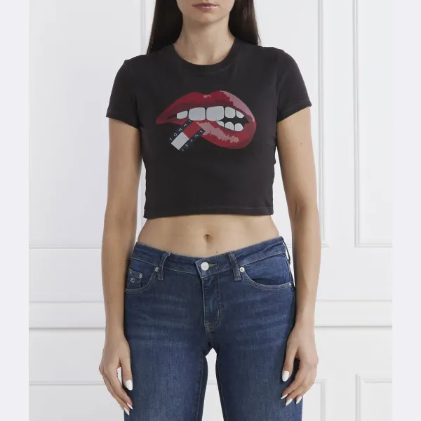 

Укороченная футболка с вымытыми губами Tommy Hilfiger, черный
