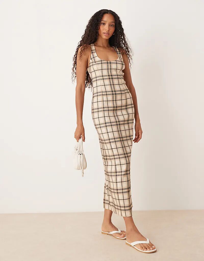 

Платье макси ASOS DESIGN с квадратным вырезом в песочную клетку