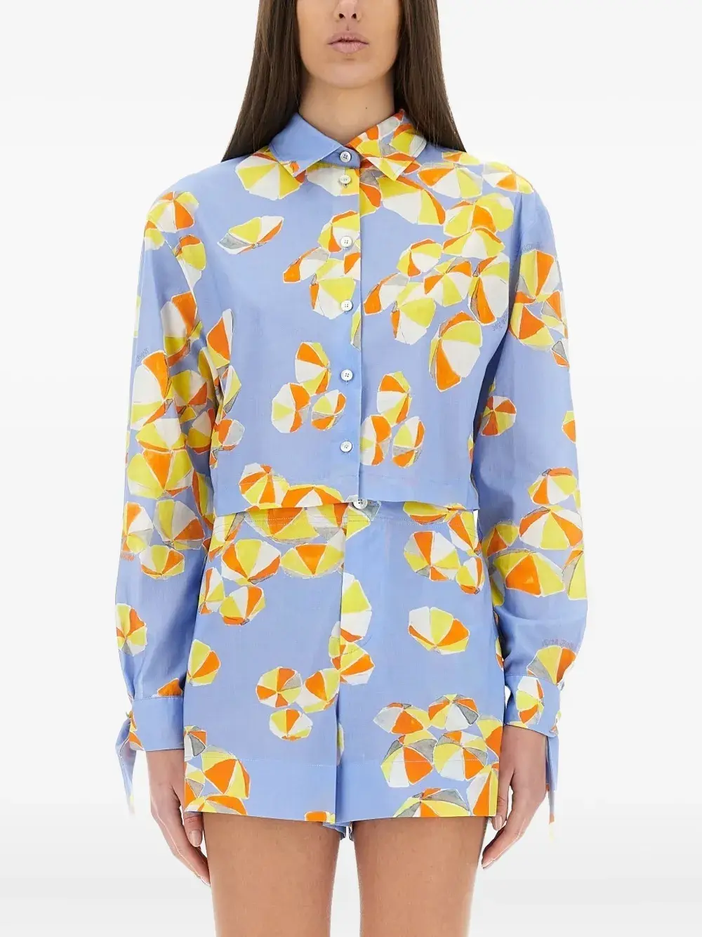 

Рубашка с принтом и завязками на рукавах Moschino Jeans, синий