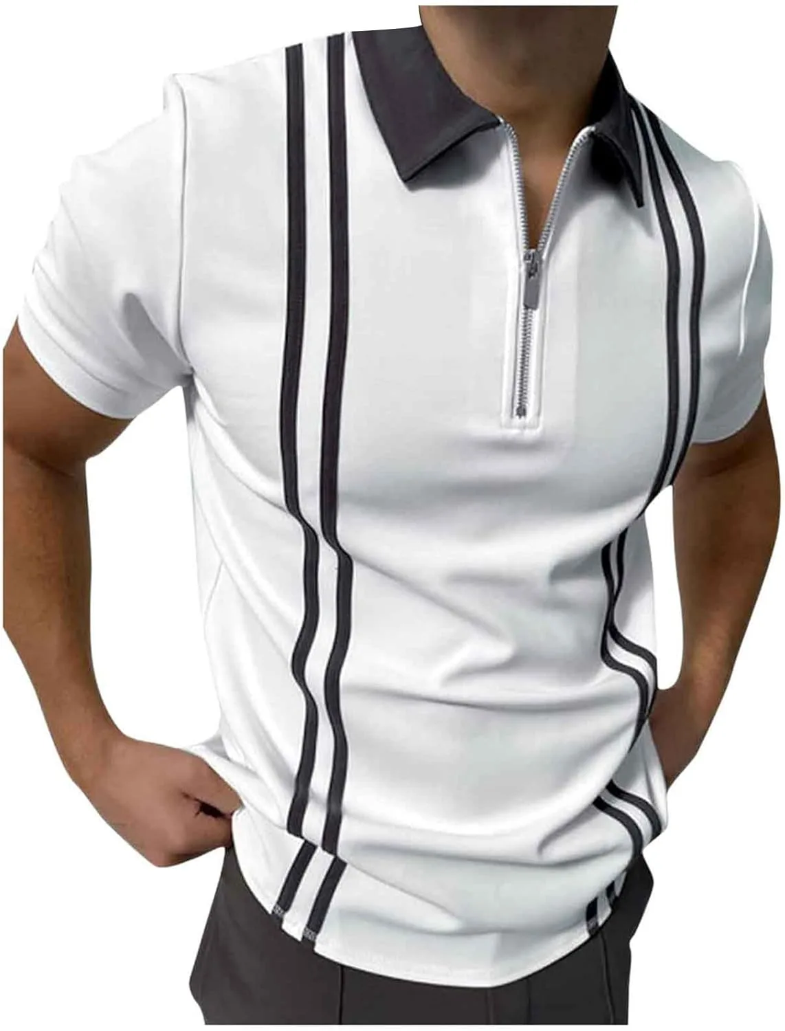 

Мужская поло с коротким рукавом и молнией Casual Slim Fit RSZGSWS