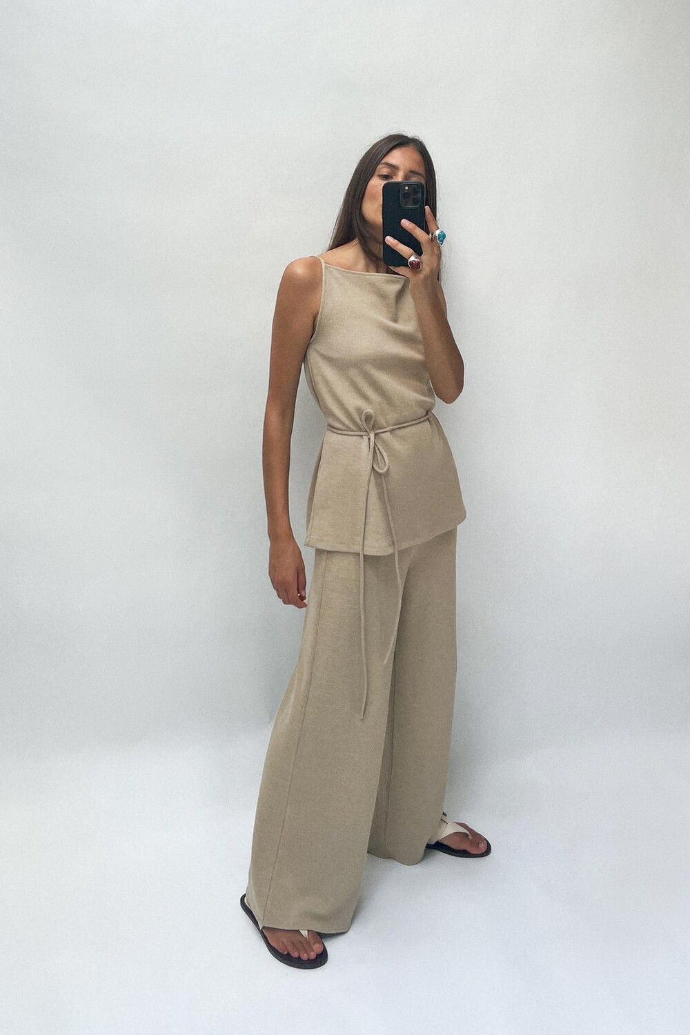 

Широкие брюки из мягкого пике ZARA, светло-бежевый