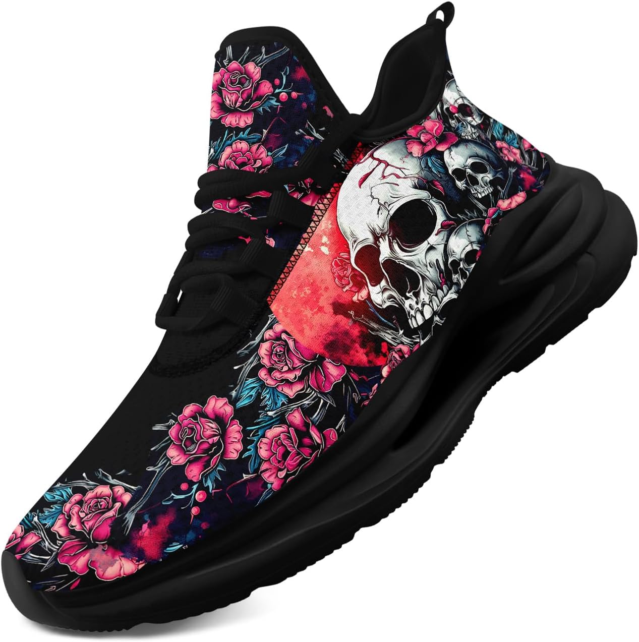 

Женские кроссовки с черепом и розой, модные цветочные кроссовки с стильным дизайном, удобные и дышащие, мужские спортивные кроссовки для тренировок и прогулок Coolcustomize, красный