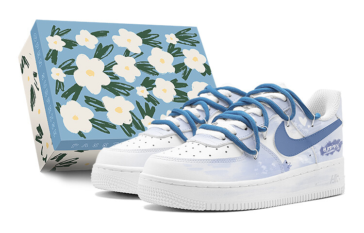 

Кроссовки Nike Air Force 1 Skateboarding Shoes Men Low-top White, голубой, Синий, Кроссовки Nike Air Force 1 Skateboarding Shoes Men Low-top White, голубой