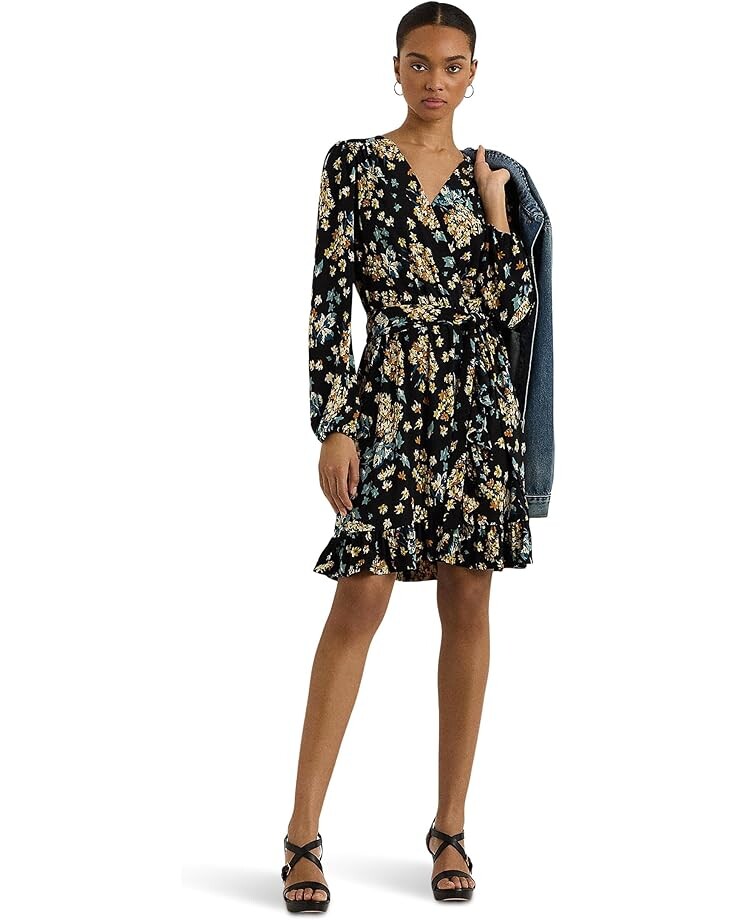 

Платье Lauren Ralph Lauren Floral Belted Stretch Jersey Dress, черный мульти