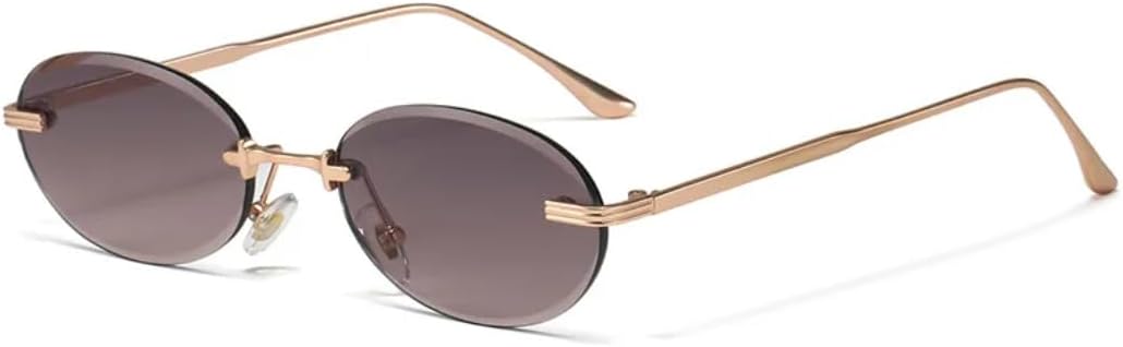 

Стильные и высококачественные ретро-очки овальной формы без оправы — это универсальные солнцезащитные очки, подходящие как для мужчин, так и для женщин, в уличном стиле UATXTAU, Grey Pink