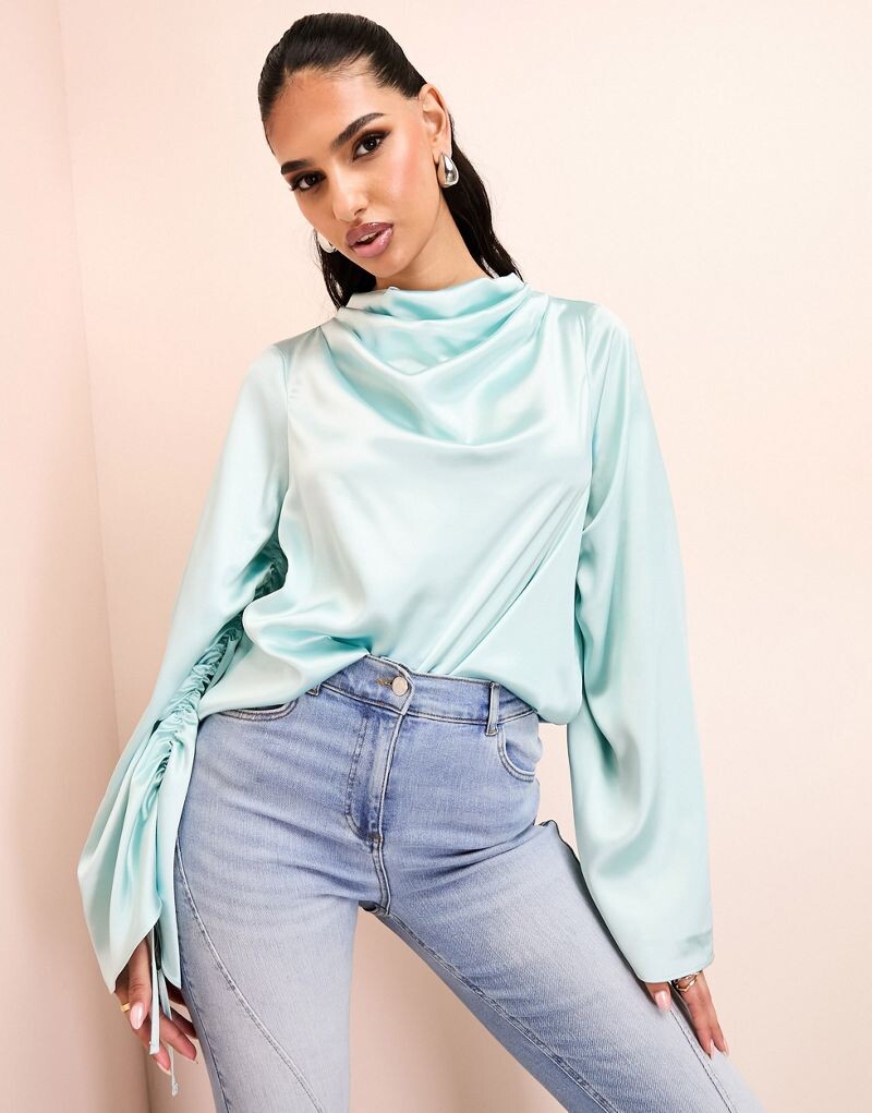 

Синий драпированный атласный топ ASOS LUXE