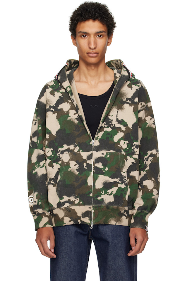 

Толстовка на молнии с камуфляжным рисунком и изображением акулы Bape, зеленый