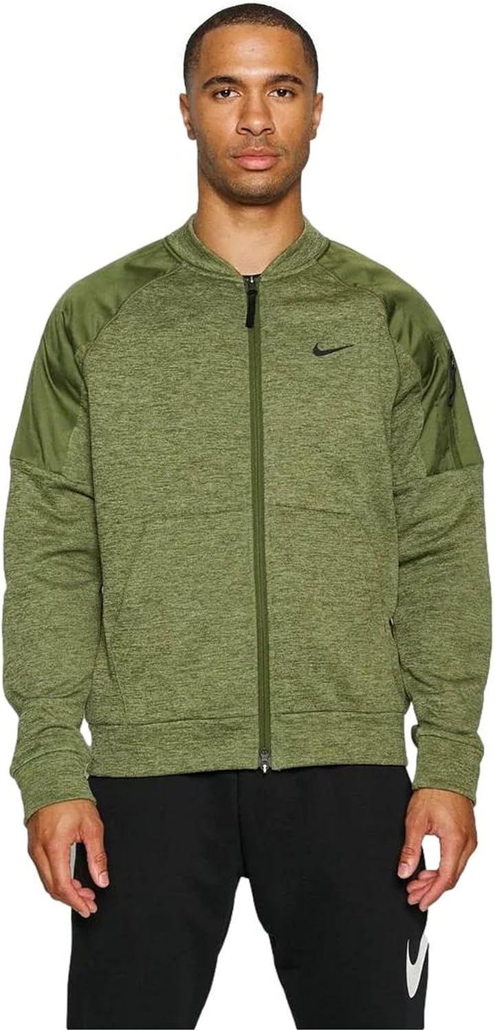 

Мужская тренировочная куртка-бомбер с застежкой-молнией Nike Therma-FIT, Rough Green/Heather/Black