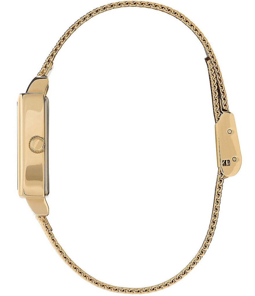

Часы Olivia Burton с прямоугольным кварцевым аналоговым белым циферблатом и золотым сетчатым браслетом из нержавеющей стали, золотой
