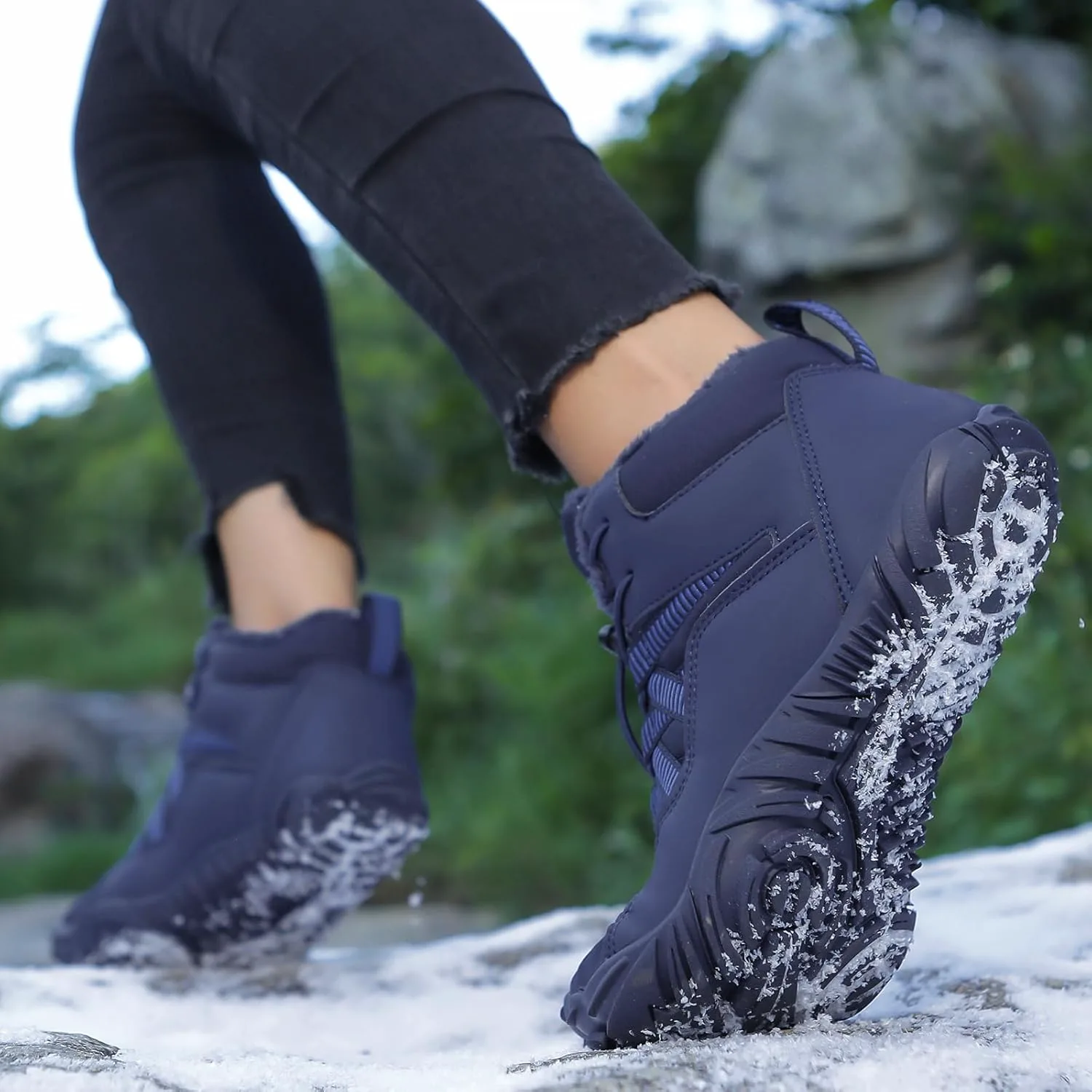 Зимние снегоступы Mmoneyake с меховой подкладкой, водонепроницаемые, противоскользящие, синие — фото 3