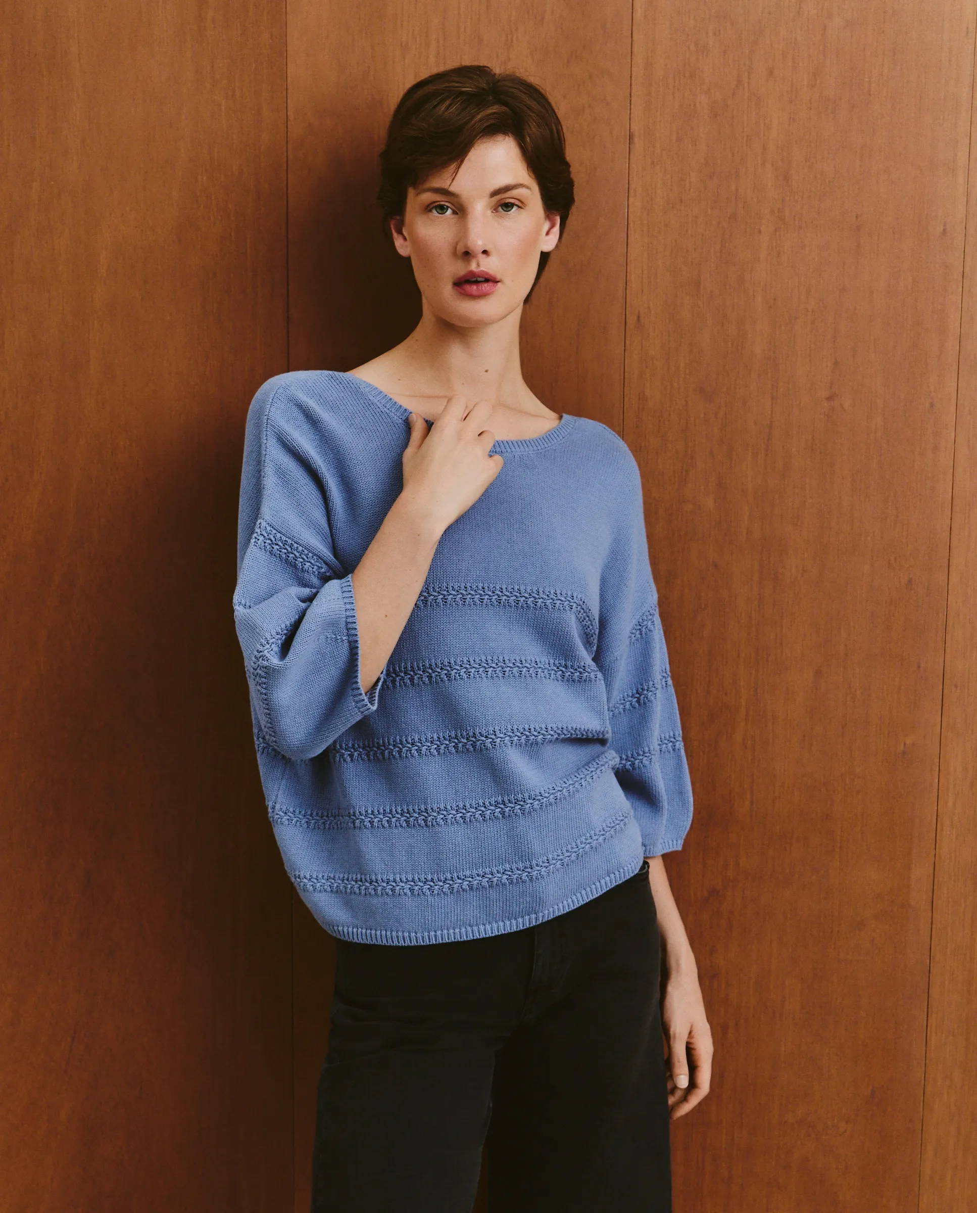 

Женский полосатый хлопковый свитер Southern Cotton, синий