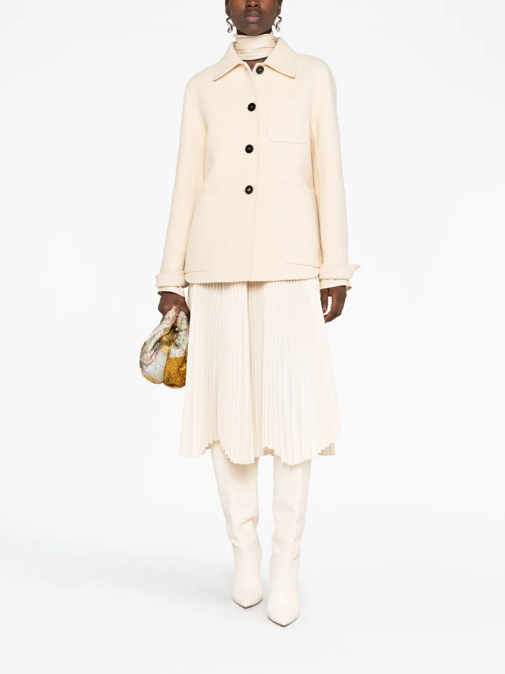 Шерстяная куртка-рубашка на пуговицах JIL SANDER, нейтральный — фото 2