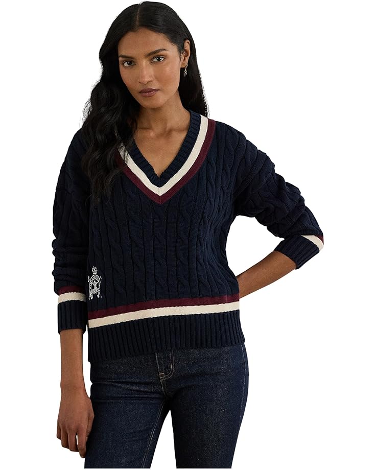 

Женский свитер Lauren Ralph Lauren Cable-Knit Cotton Cricket, Lauren Navy/Cream/Dark Garnet