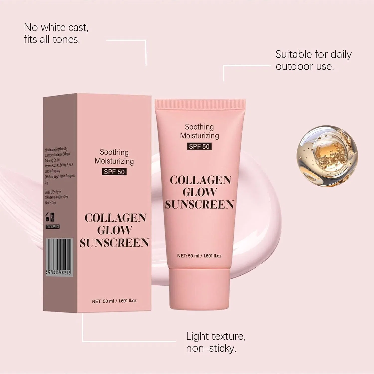 Солнцезащитный крем для лица с коллагеном SPF 50 Bainuai, 1 Piece. — фото 4