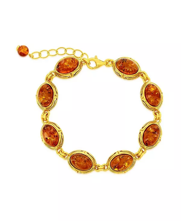 

Браслет из стерлингового серебра, овального янтаря, с дизайнерским контуром Caribbean Treasures, amber