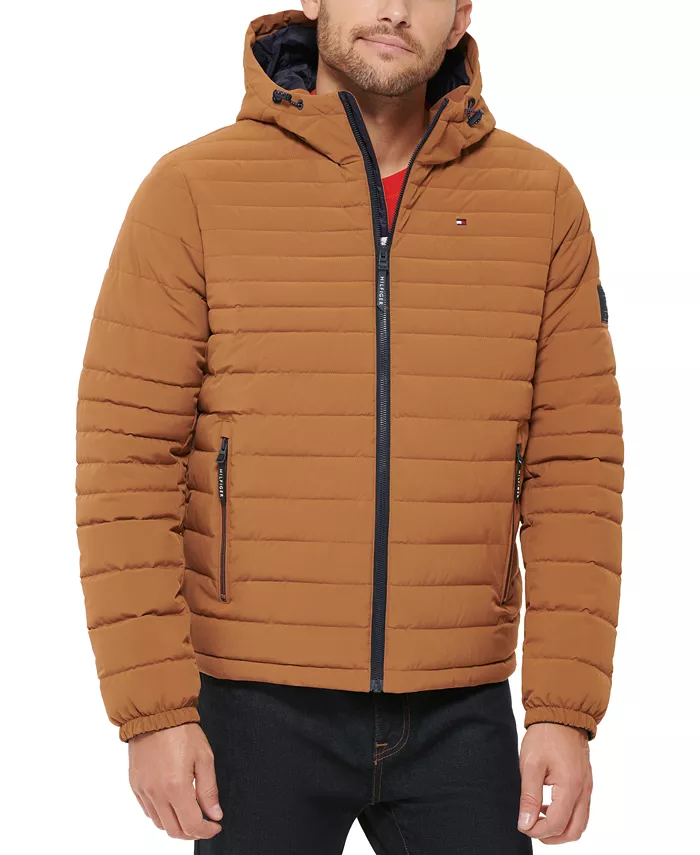 

Мужская стеганая куртка с капюшоном на молнии Tommy Hilfiger, коричневый