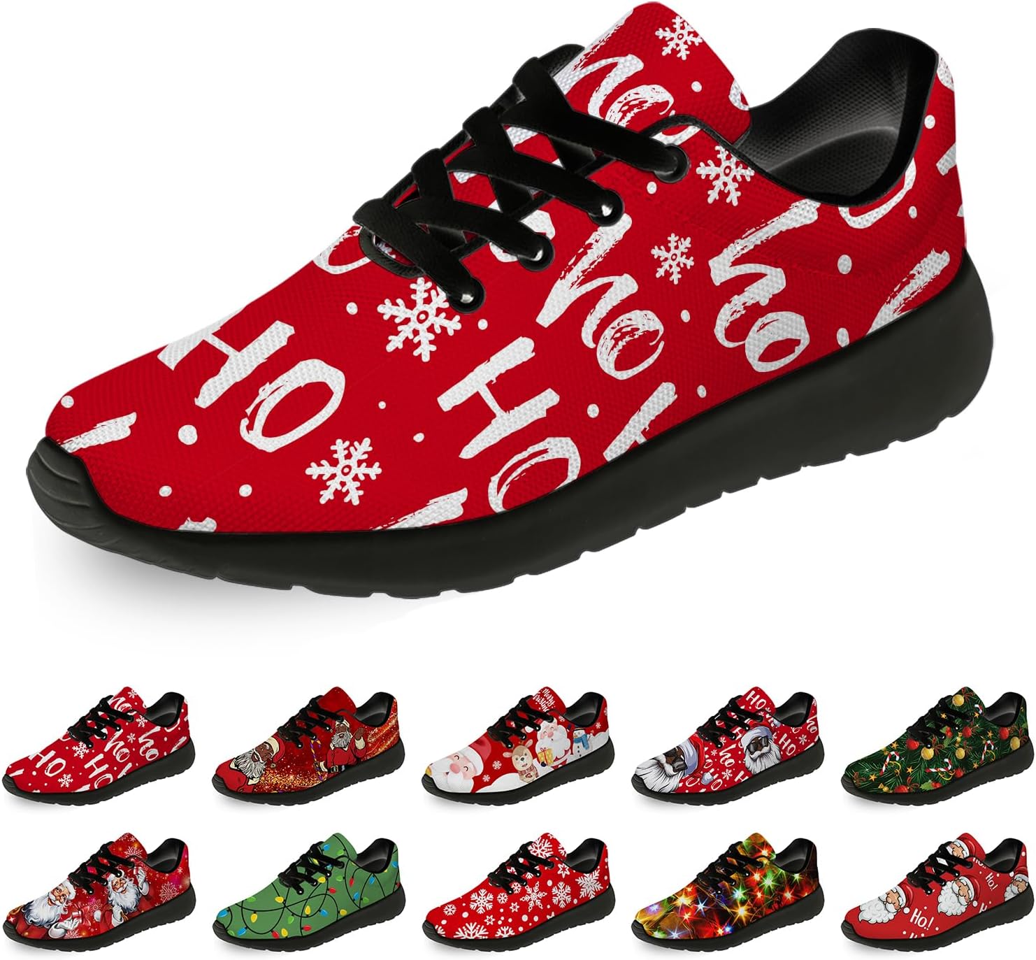 

Рождественские кроссовки Horethy для женщин и мужчин, удобные легкие кеды для бега и ходьбы, теннисные кроссовки, кроссовки Санты, подарок для мальчика и девочки, красный