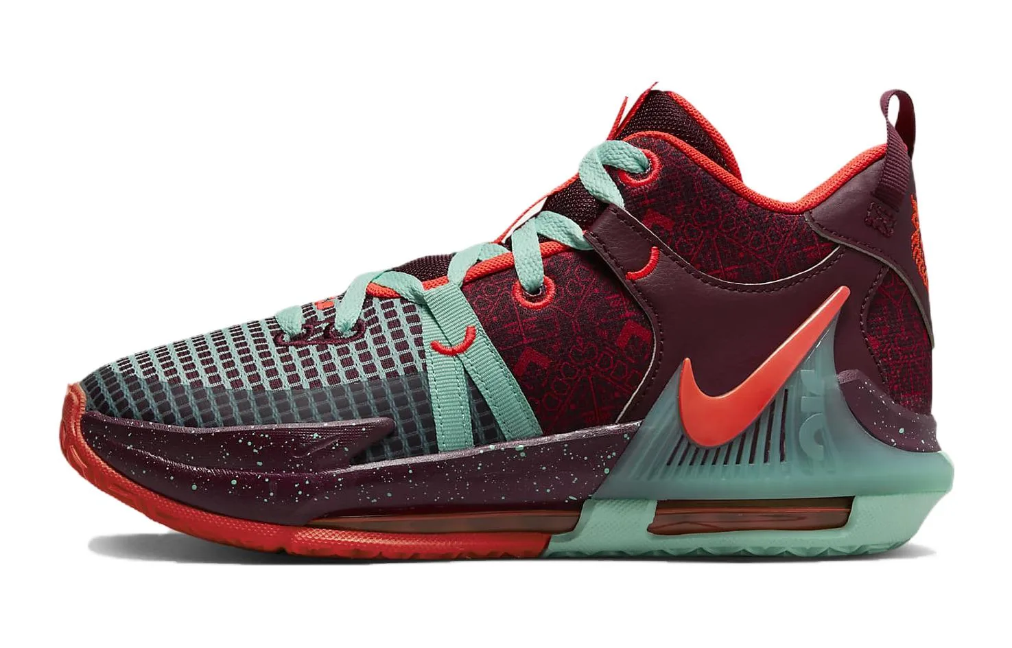 Nike Детские баскетбольные кроссовки Witness 7 SE Mid-Top с противоскользящей подошвой, амортизацией и износостойкой отделой, красные и зеленые, для подростков