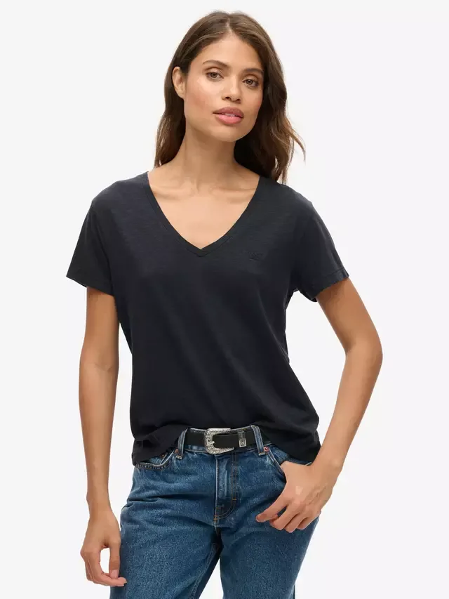 Футболка Studios из смесовой хлопковой ткани с V-образным вырезом и вышивкой Superdry, Eclipse Navy