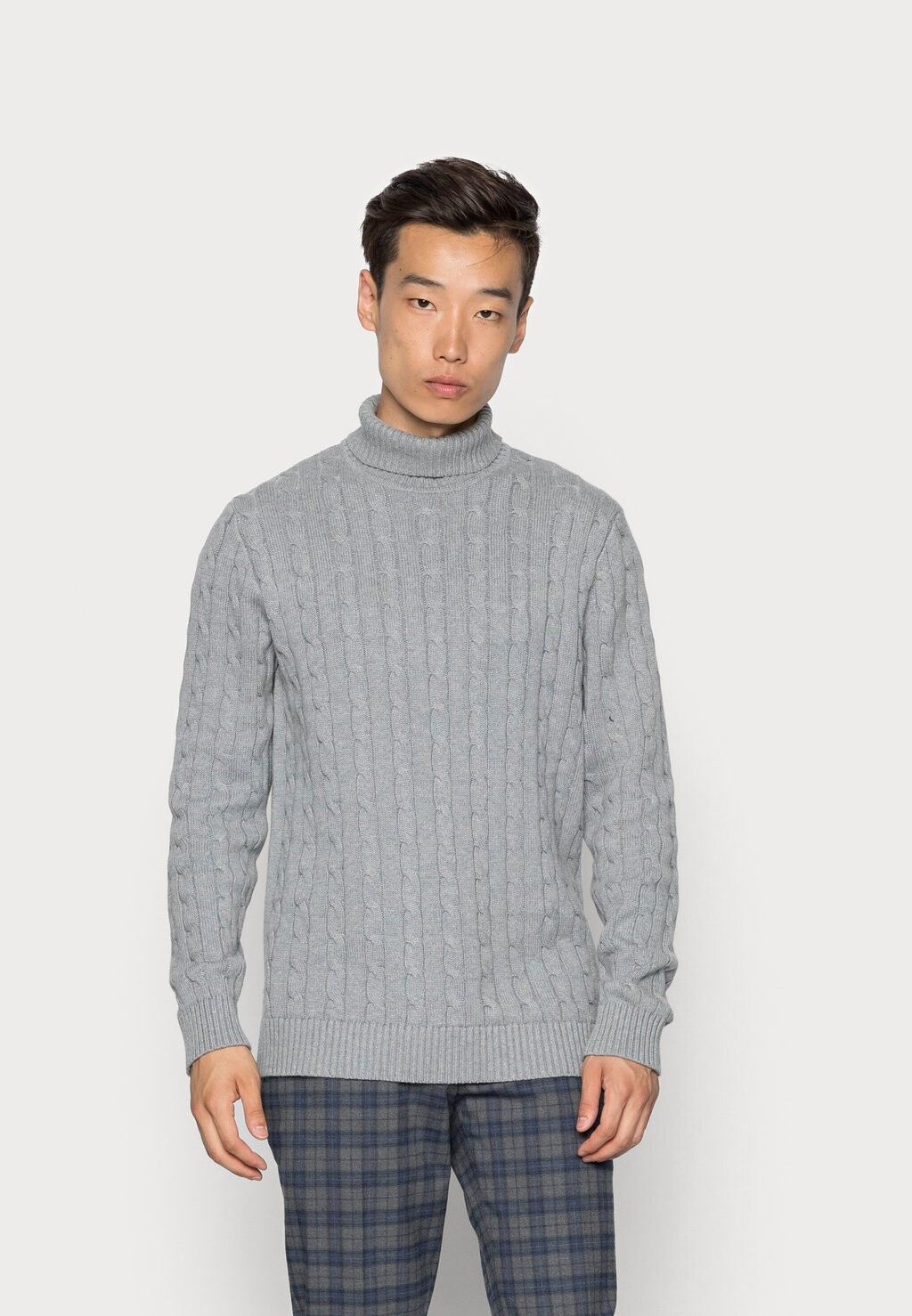 Джемпер вязаный SLHRYAN STRUCTURE ROLL NECK Selected Homme, цвет medium grey melange