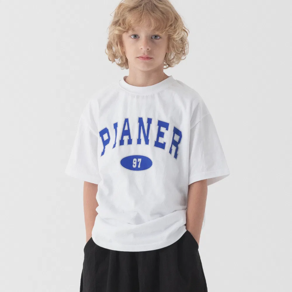Детская футболка Pianer Kids 97 с арочным логотипом, оверсайз, белая