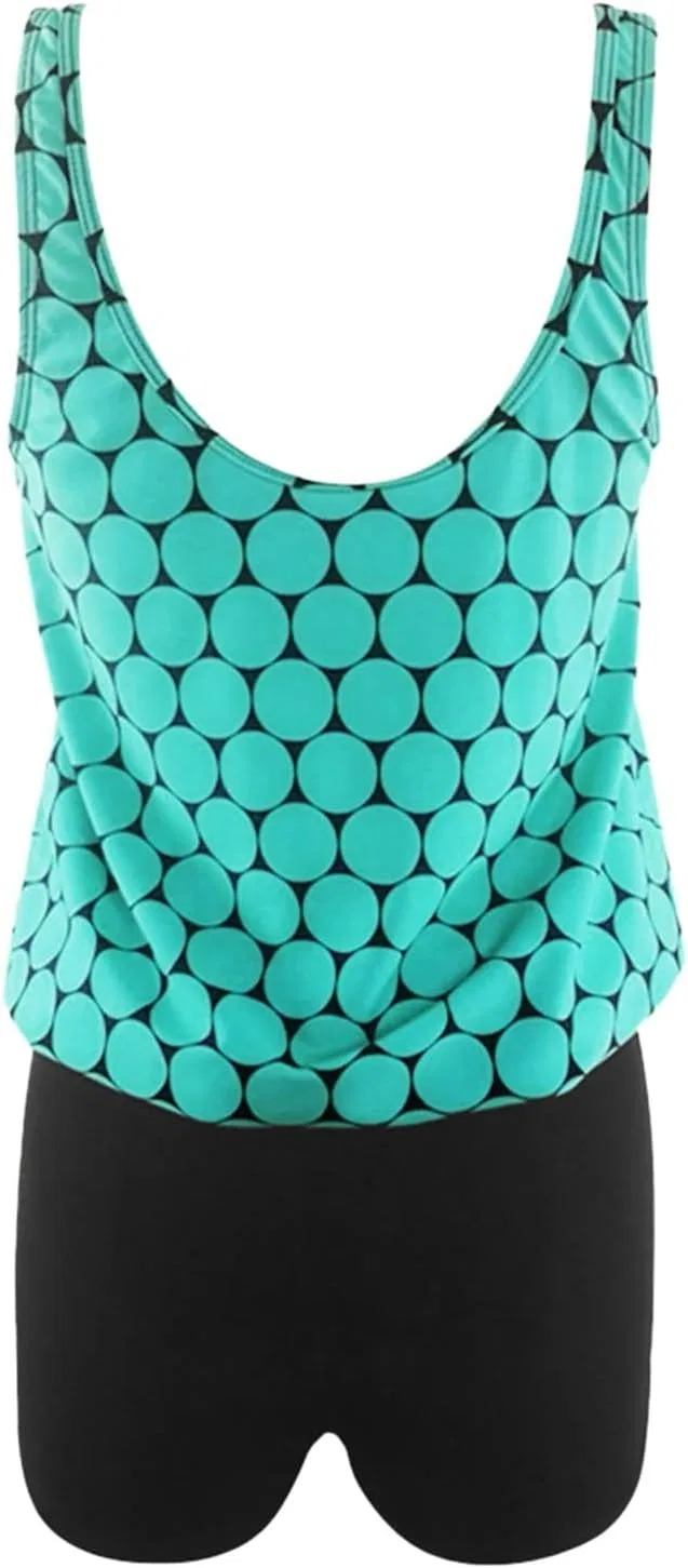 Комплект топ и шортики High Waisted для женщин, 2 предмета, Push Up, Tummy Control, скромный свободный крой, принт, танкини, стринги Generic, зеленый — фото 3