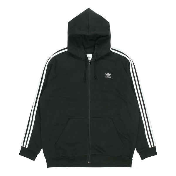 

Куртка с капюшоном на молнии с тремя полосками Adidas, черный