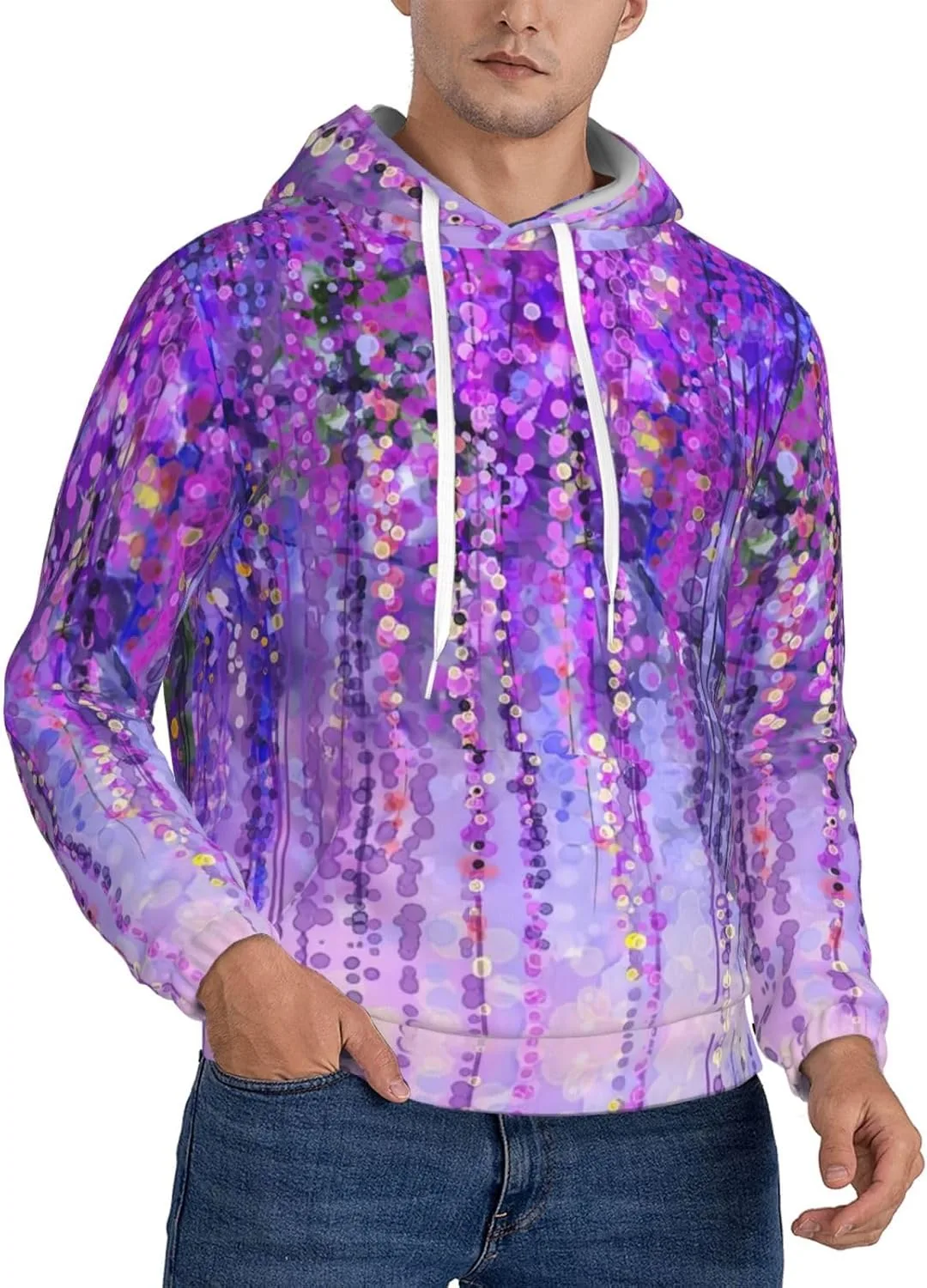 

Мужская флисовая худи с капюшоном — мягкая, теплая, с карманом, модный пуловер с полным принтом "цветущее дерево" для весны и осени SamLng