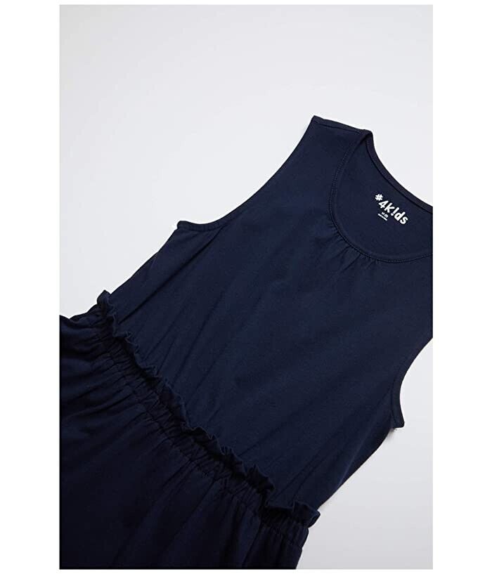 Детское платье #4kids Essential Dress, темно-синее, 100% хлопок, с многоярусной оборкой, А-силуэт, JDM1016 — фото 2