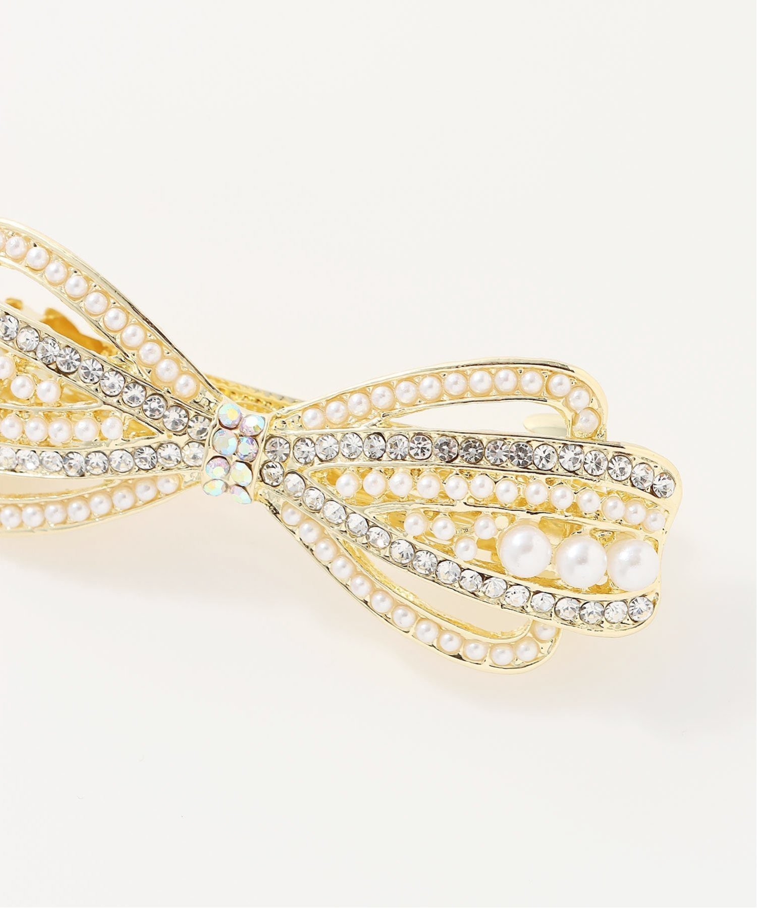 Заколка для волос /Pearl Bijou Ribbon Barrette Three Four Time, gold — фото 3