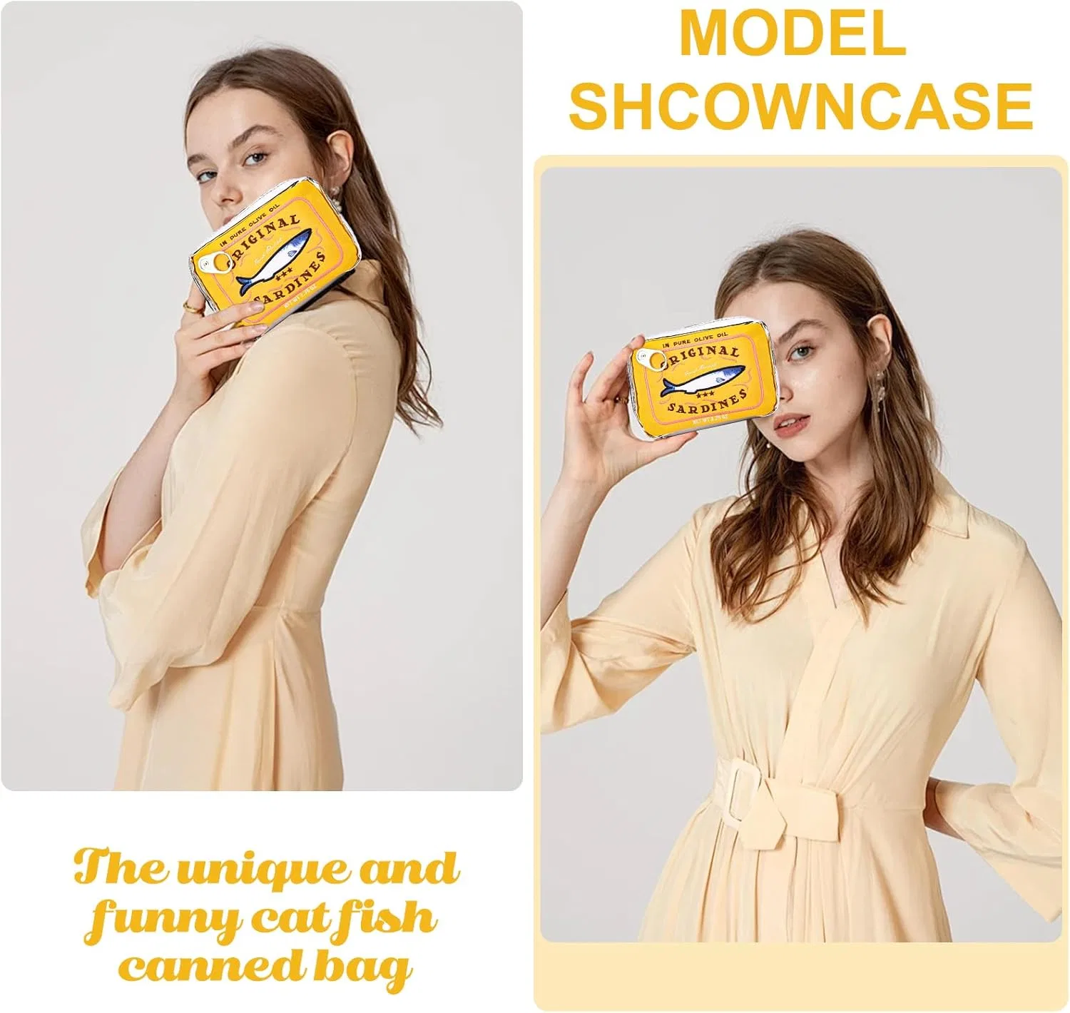 Косметичка в форме сардины из искусственной кожи Azuraokey, Beige/Yellow — фото 2