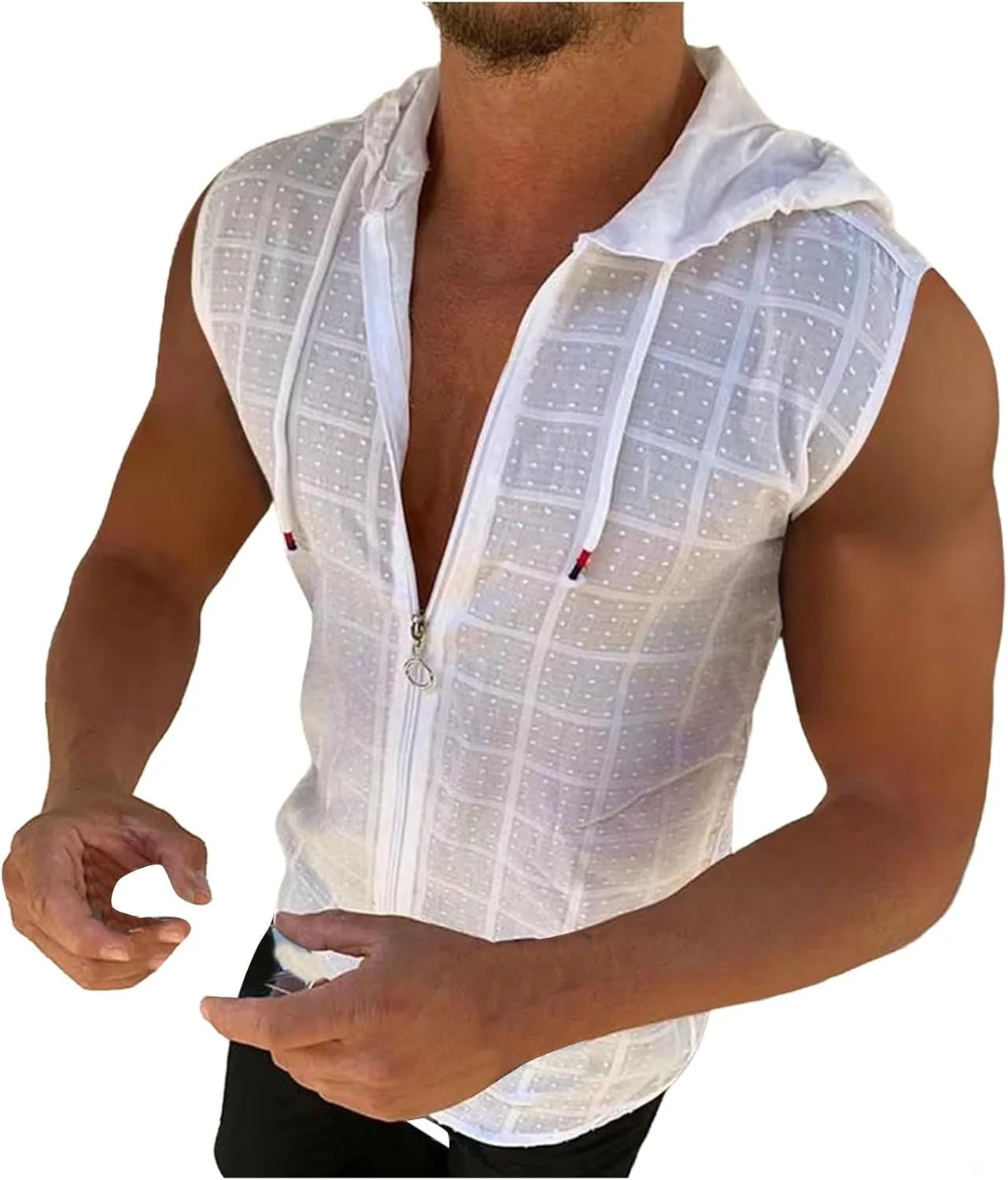 

Мужская дышащая худи-майка с капюшоном на молнии для тренировок