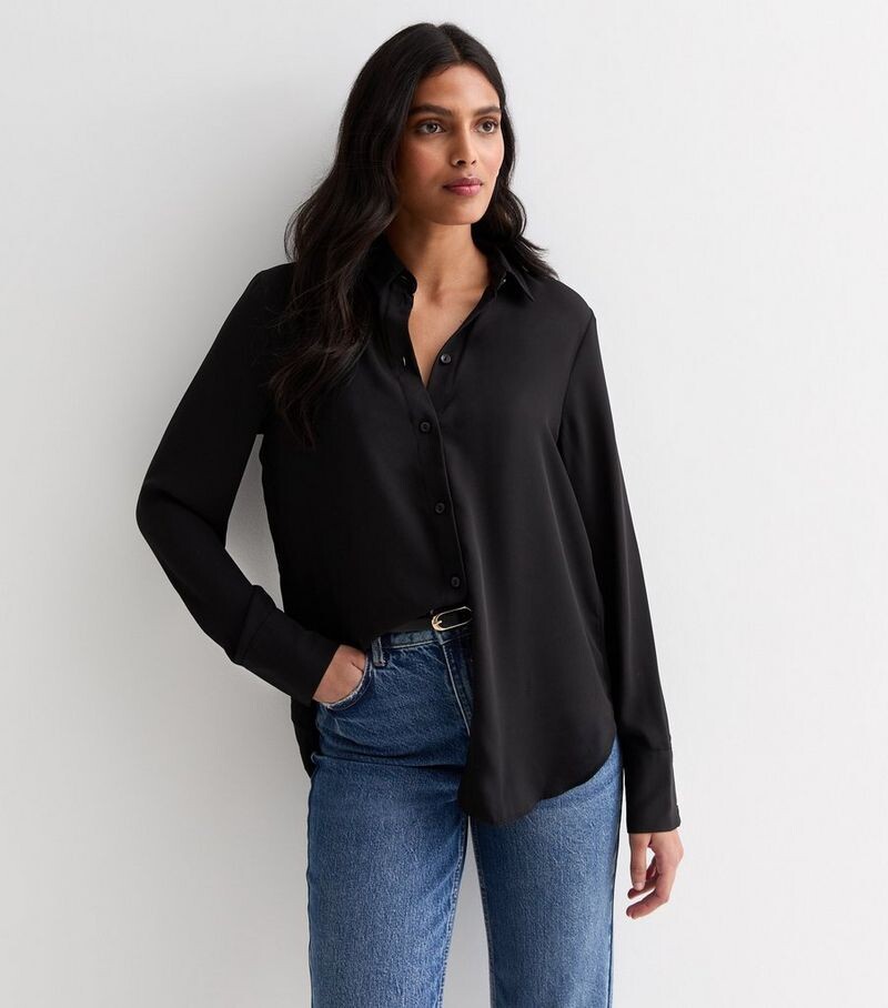 

Черная рубашка с длинным рукавом New Look, черный