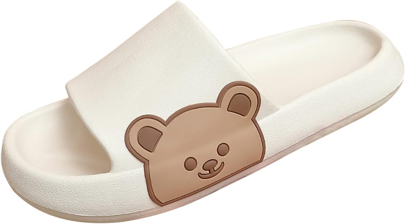 

Домашние милые шлепанцы Oiangi Eva с нескользящей подошвой для мужчин и женщин, с медвежьим рисунком, для ванной комнаты, белый