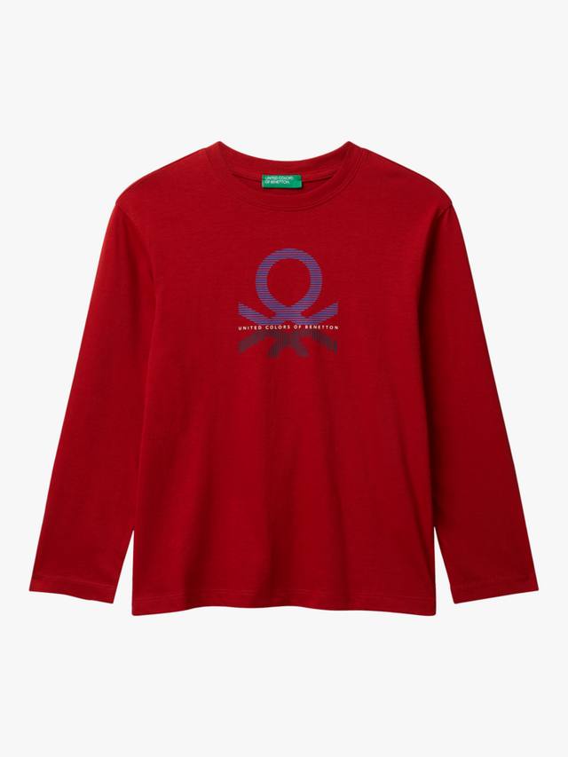 

Детская хлопковая футболка с длинным рукавом и принтом логотипа Benetton, Red