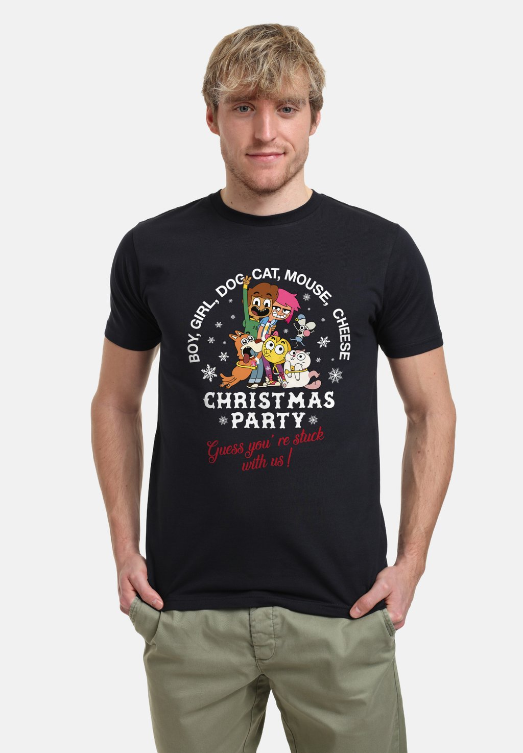 

Футболка с принтом DOG CAT MOUSE CHEESE CHRISTMAS PARTY Henry Tiger, темно-синий